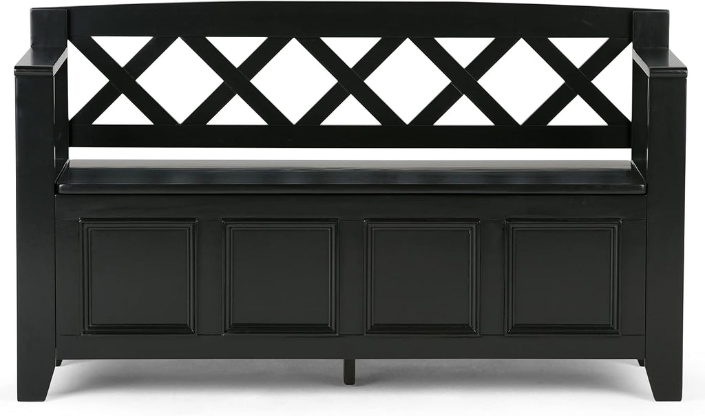 SIMPLIHOME Amherst Entryway Storage Bench - 48 inch Wide Solid Wood Hallway Seat in Black, Transitional Bench for Entryway or Living Room with Lift-Up Lid and Spacious Storage