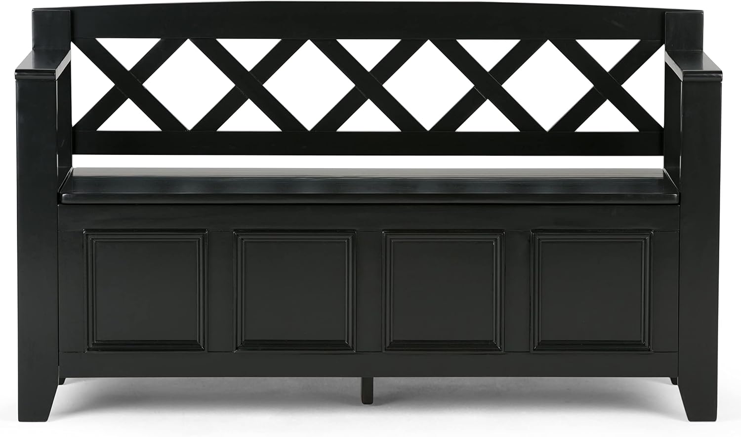 SIMPLIHOME Amherst Entryway Storage Bench - 48 inch Wide Solid Wood Hallway Seat in Black, Transitional Bench for Entryway or Living Room with Lift-Up Lid and Spacious Storage