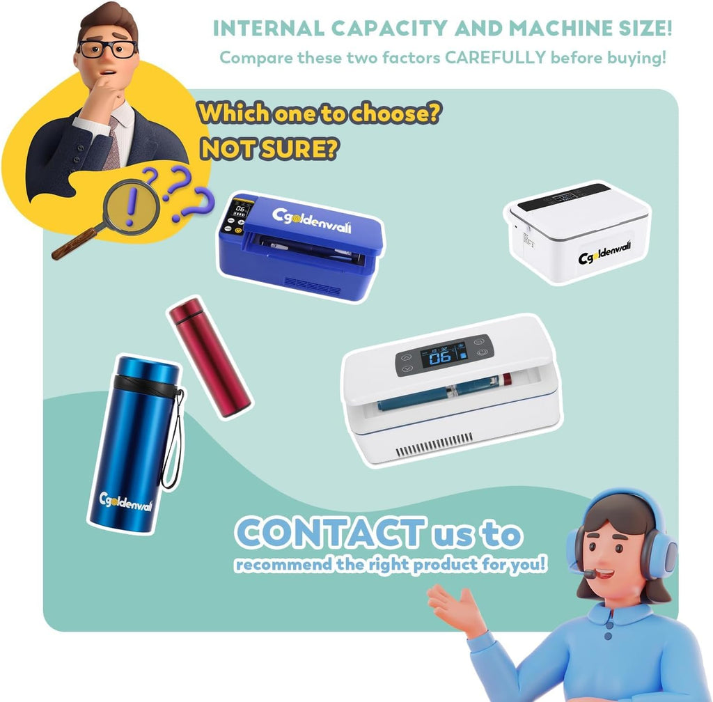 CGOLDENWALL Portable Insulin Cooler Box for Max.12 Pens, 7.5 * 3 * 2.7inches Internal Capacity 32-64℉ Setting with 5V 13600MAH Battery Mini Medicine Refrigerator for Home &Outdoor Use