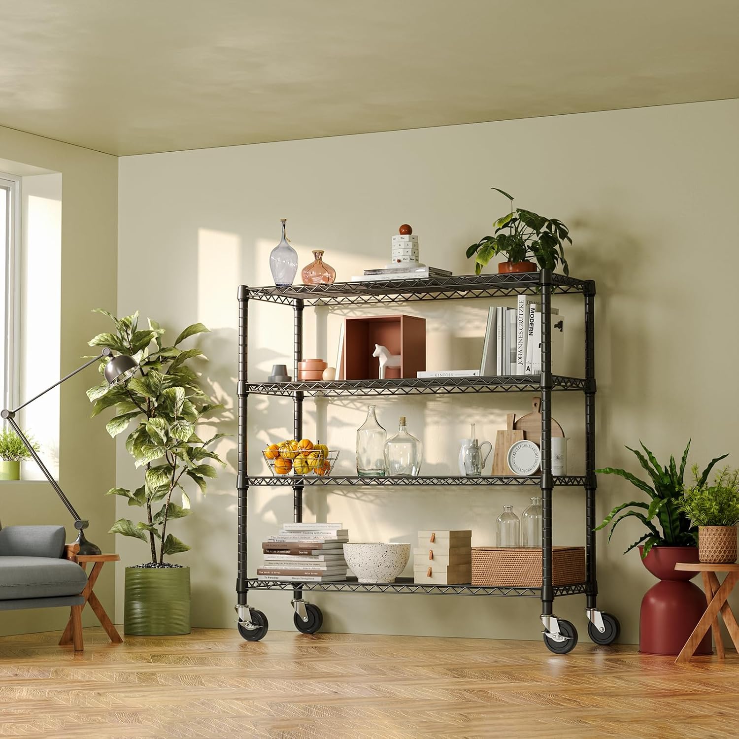 IZEUK 4-Tier Adjustable Heavy Duty Metal Storage Shelving Unit, Wide Utility Rack Organizer for Garage, Kitchen, Office, Basement, Warehouse (Black, 15.7' D x 33.5' W x 70.5' H)