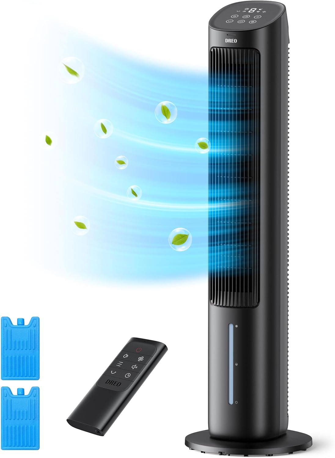 DREO Tower Fan, 40' Fans that Blow Cold Air, 80° Oscillating, Removable Water Tank, Remote Control, 4 Speeds, 7H Timer, Bedroom, Black
