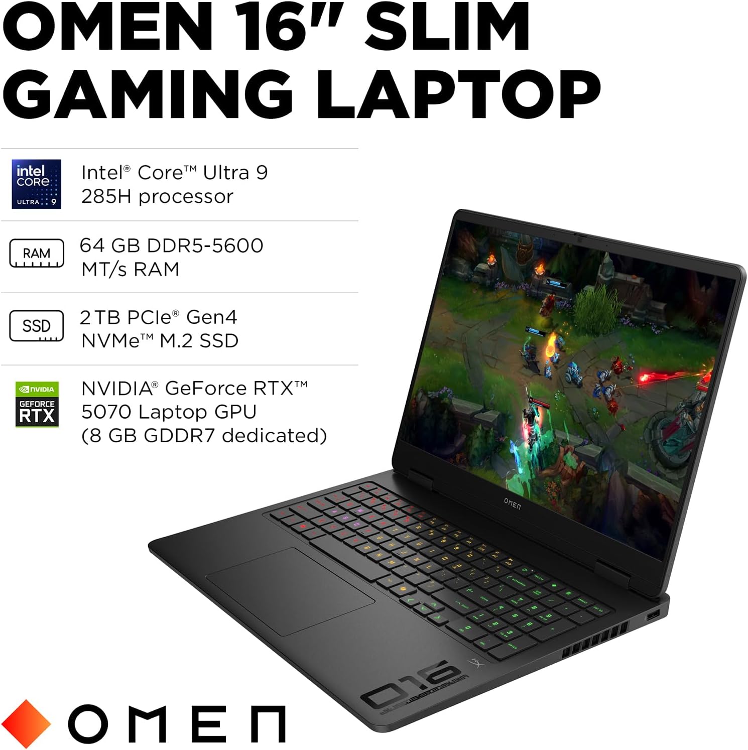 HP OMEN 16 Slim Gaming Laptop, 16' 144Hz 2K Display, Intel Core Ultra 9 285H, NVIDIA GeForce RTX 5070, 32GB DDR5 RAM, 1TB SSD, Wi-Fi 6E, RGB Backlit, Win 11 Pro, w/Mytrix Accessory & Lifetime Office