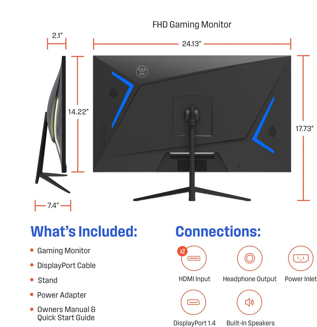 Westinghouse 27 Inch Gaming Monitor, IPS, 180Hz, 1ms, FHD 1080P, 110% sRGB, AMD FreeSync, Eyecare, Computer Monitor for Office, PC & Console Games, Built in Speakers, DisplayPort, HDMIx2/Gaming Mode