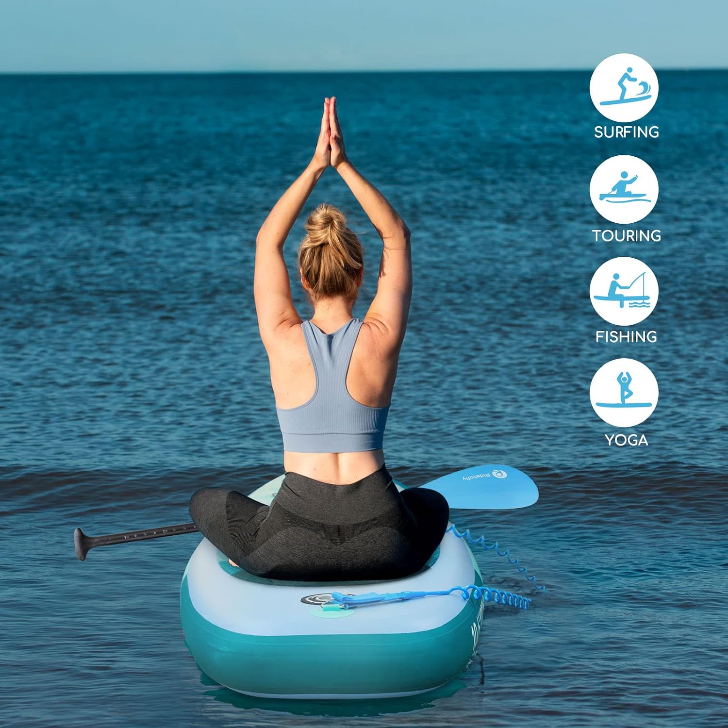 SU01 Stand Up Paddle Board, 10.6'x32''x6'' Inflatable Paddle Board with SUP Accessories, Included Hand Pump, Adjustable Paddle/Seat, Waterproof Bag, for Yoga, Fishing, Touring, Light-Blue
