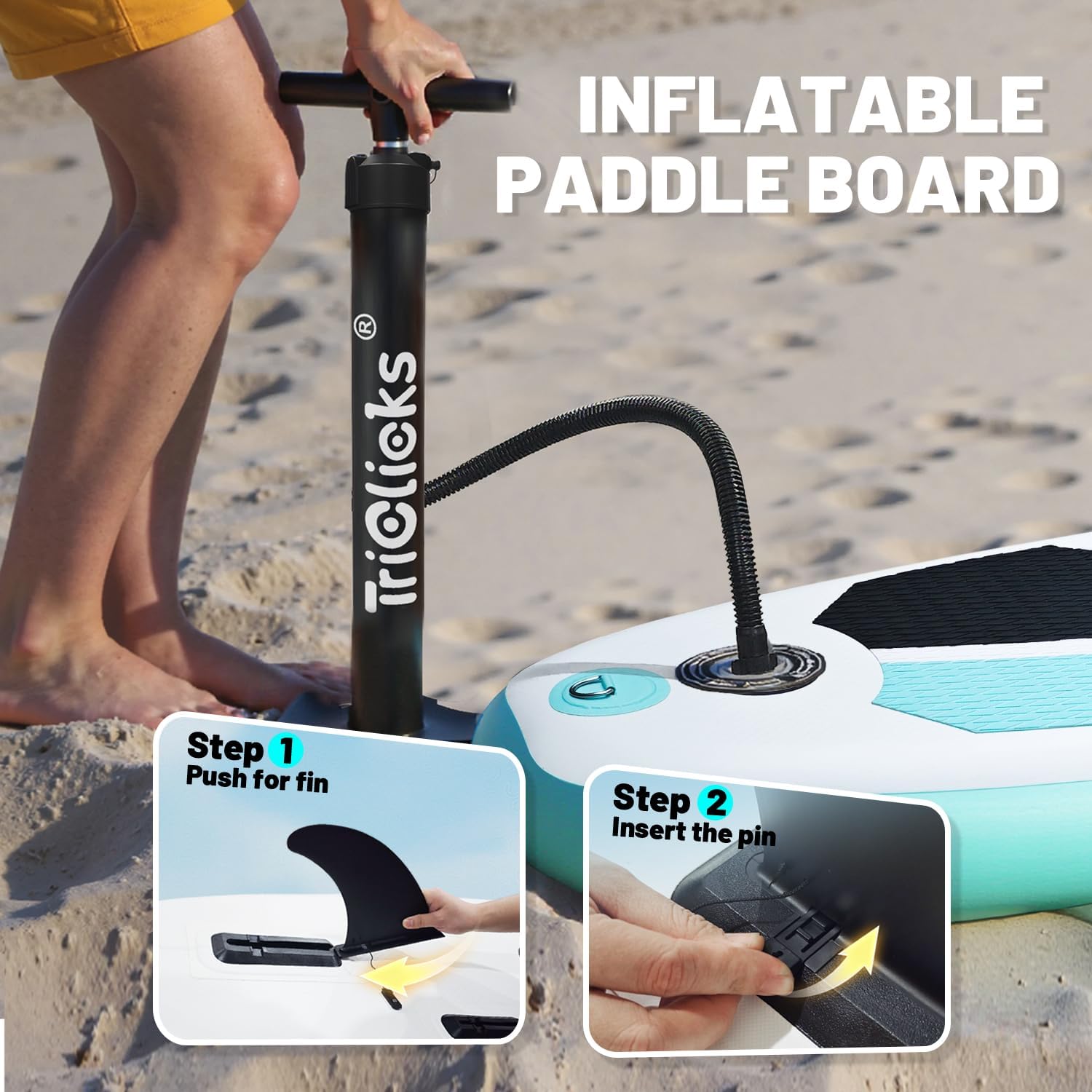 Triclicks Inflatable Stand Up Paddle Board 10ft Surfing Board Kit for Adults, Premium SUP Complete Kit with Adjustable Paddle Hand Pump Fin Leash Backpack