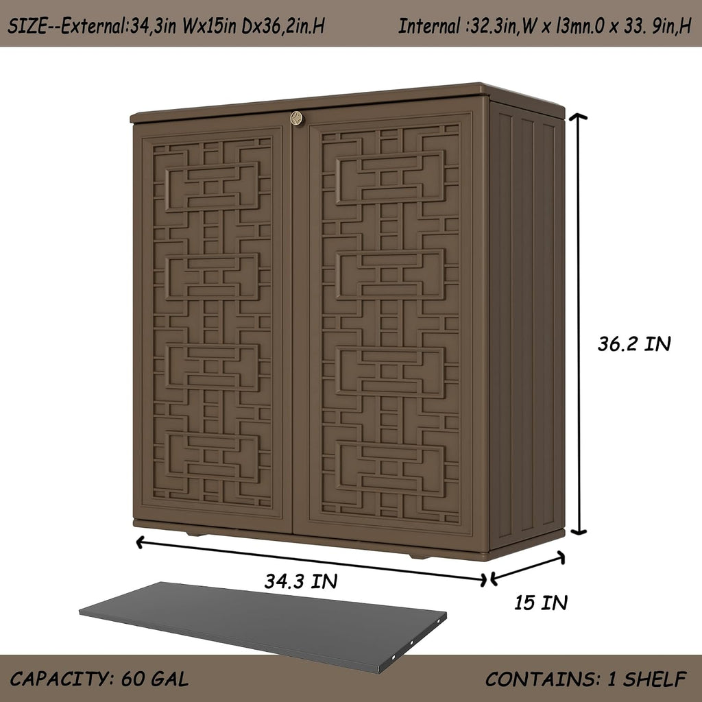 Mrosaa Storage Box Outdoor Caninet,Resin Indoor Storage Box Waterproof Outdoor Storage Cabinets for Patio/Garden/Backyard, Size 34.3''L*15''W*36.2''H(Brown)