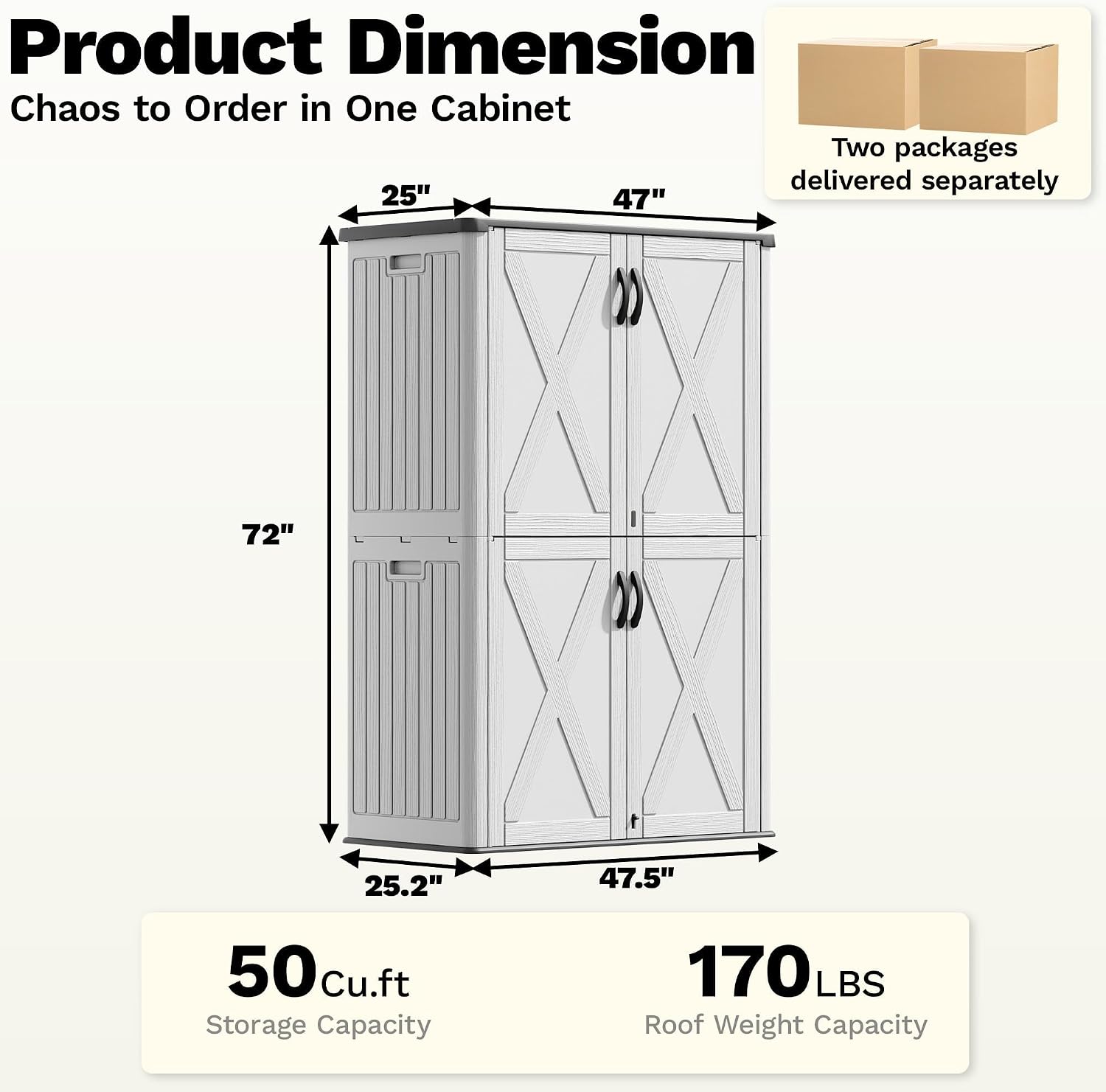 Devoko 50 Cu Ft Plastic Outdoor Storage Shed, Vertical Resin Storage Cabinet with Lockable Door, Durable Storage Shed for Patio Furniture, Pool Toys, Garden Tools, White, Shelf Not Included