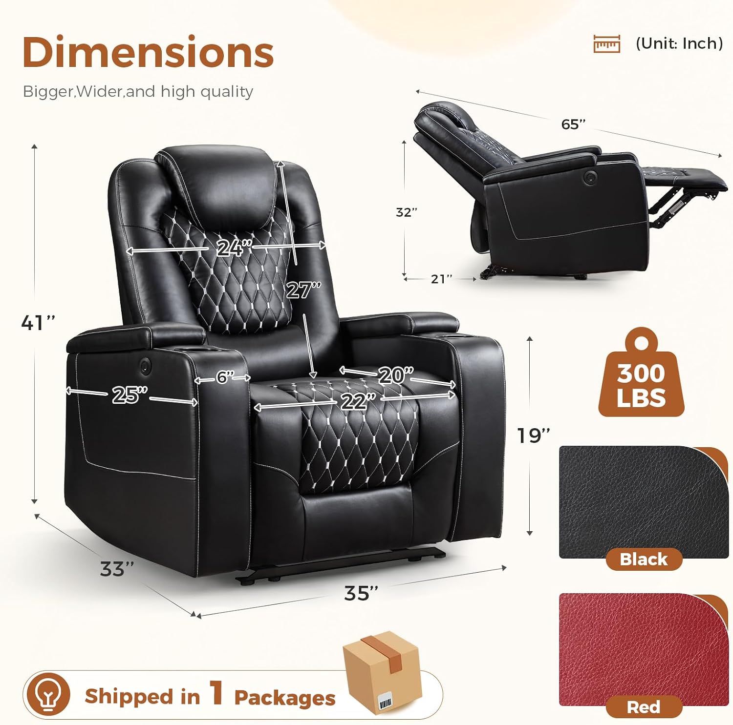 ANJ Power Recliner Chair Set of 4, Electric Soft Faux Leather Reclining Home Theater Seating - USB Ports, Cup Holders, Hidden Arm Storage Movie & Media Room Chairs (Black)