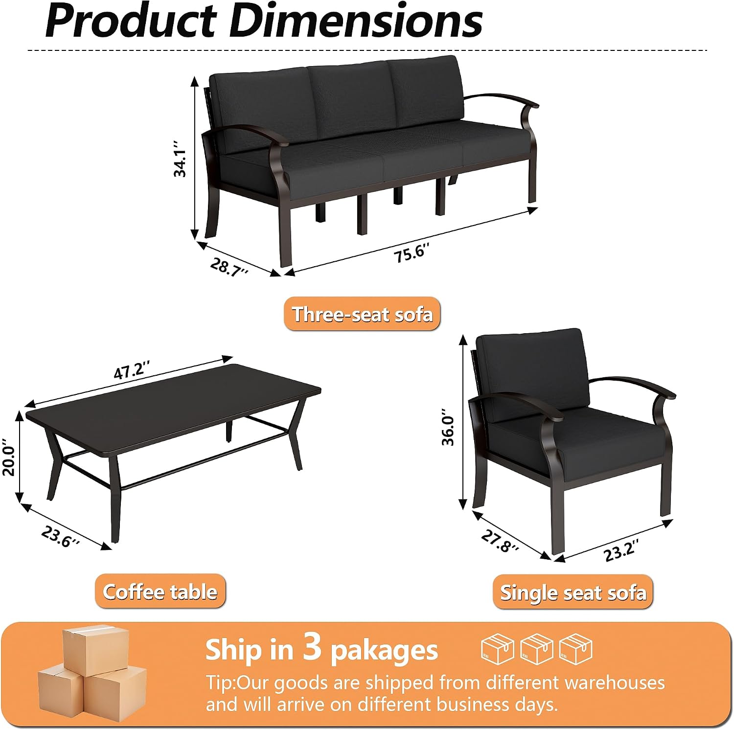 Aluminum Outdoor Patio Conversation Furniture Set,5 Seats Metal Modern Outdoor Furniture with Coffee Table & Washable 5.1' Thick Cushions,Patio Sectional for Backyard,Patio,Black