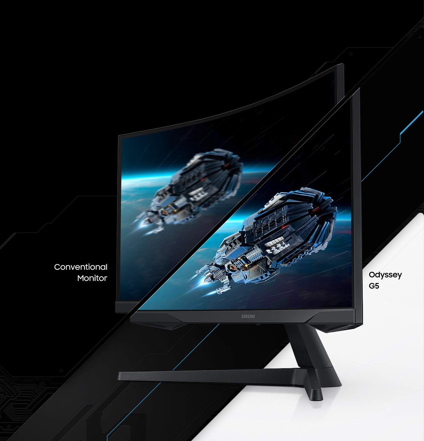 Samsung 32' Odyssey G5 Gaming Monitor, WQHD (2560x1440), 144Hz, Curved, 1ms, HDMI, Display Port, AMD FreeSync Premium, HDR10, LC32G55TQWNXZA, Black