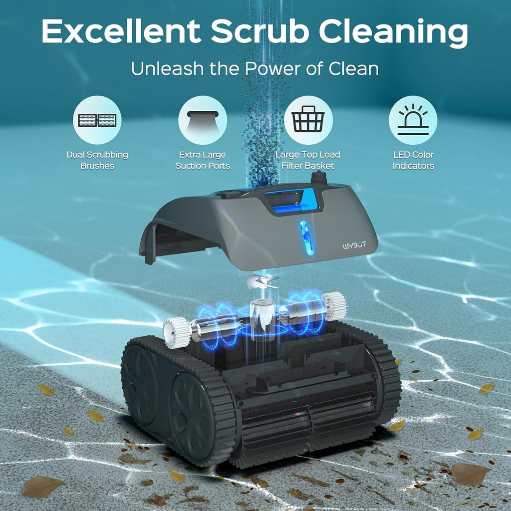 (2026 Upgraded) WYBOT C1 Max Inground Pool Vacuum Robot with APP, Manual Mode Switching, 180~210 Mins, Smart Navigation for 2152 sq.ft, Floor & Wall Climbing Pool Cleaner, Ideal for Inground