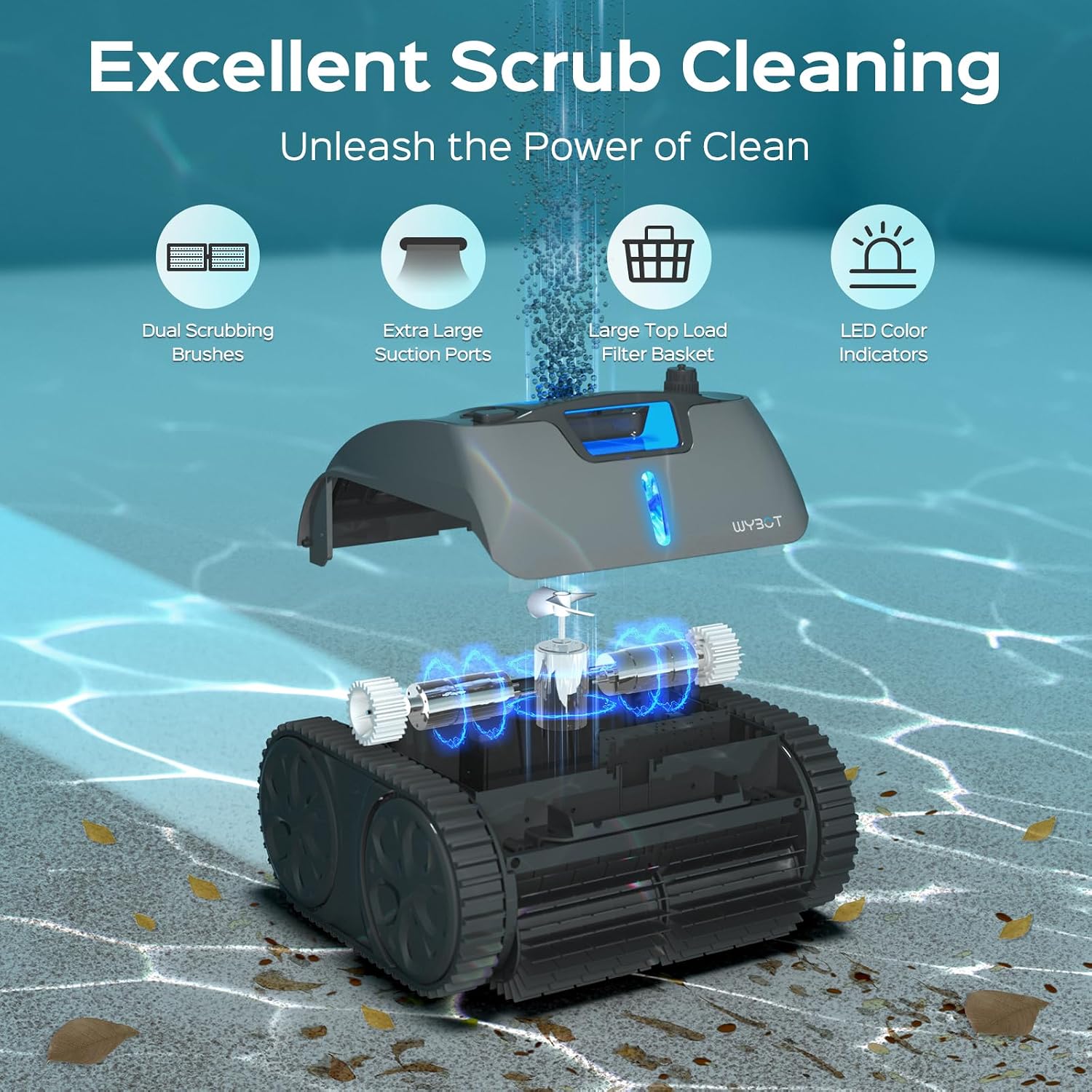 (2026 Upgraded) WYBOT C1 Max Inground Pool Vacuum Robot with APP, Manual Mode Switching, 180~210 Mins, Smart Navigation for 2152 sq.ft, Floor & Wall Climbing Pool Cleaner, Ideal for Inground