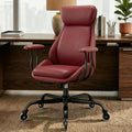 E-Motie Office Chair, Leather Desk Chair with Rubber Wheels, Ergonomic Computer Chair 500 LBS with Lumbar Support, High Back Executive Chair for Modern Home Office, Red