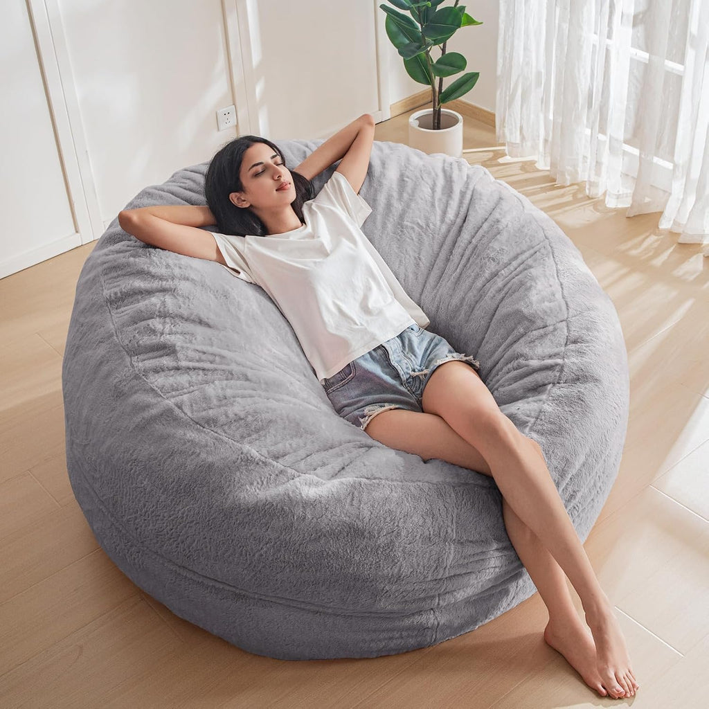 MAXYOYO Bean Bag Chair for Adults, Large 5 ft Bean Bag Chair with Foam Filling, Ultra Soft Fur Lazy Sofa for Living Room Bedroom, Machine Washable Cover