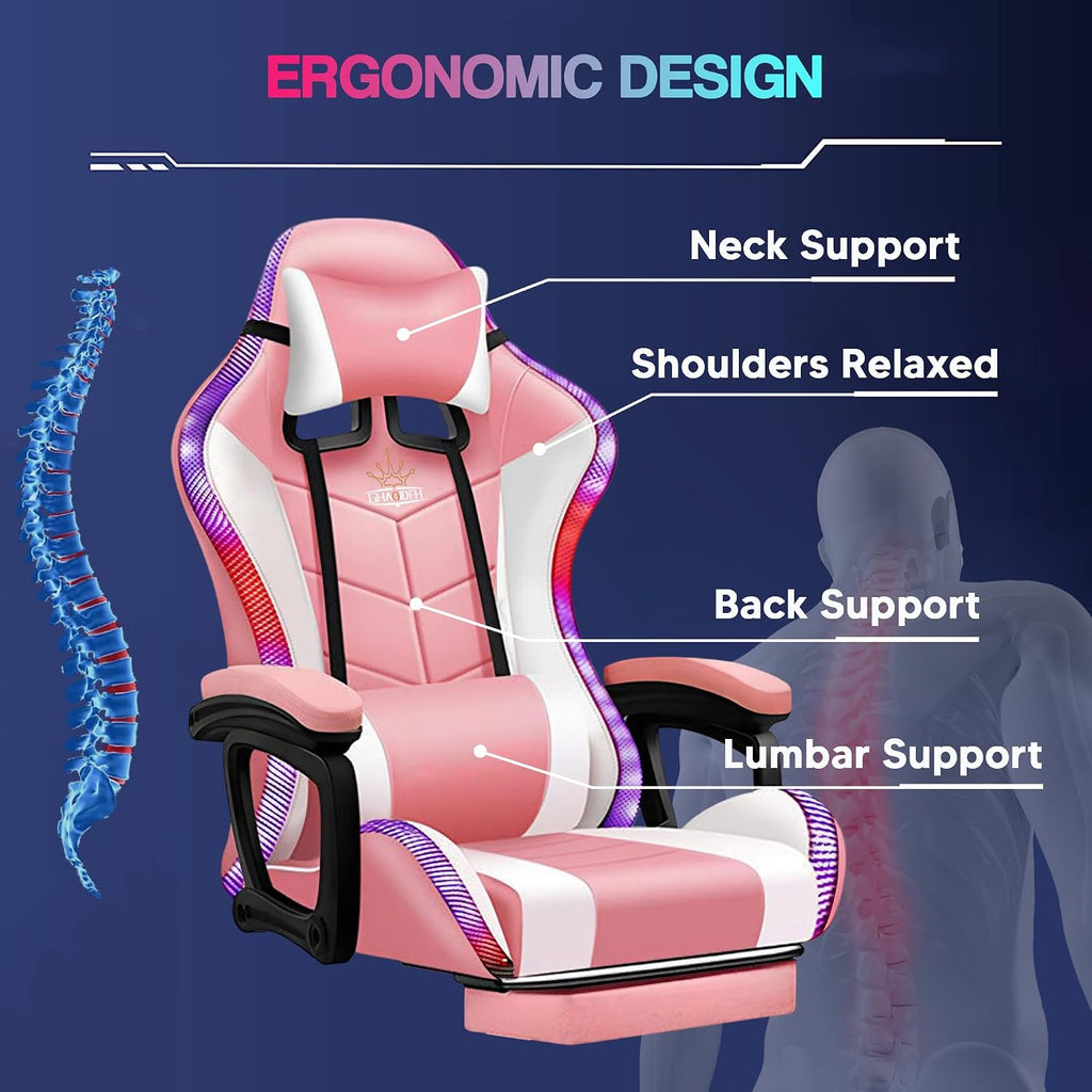 XOOFMASS RGB Gaming Chair with Speakers and LED Light, 7 Points Ergonomic Massage Video Game Chair, High Back 90°-135° Adjustable, PU Leather E-Sport Computer Chair with Headrest & Lumbar Support,Red