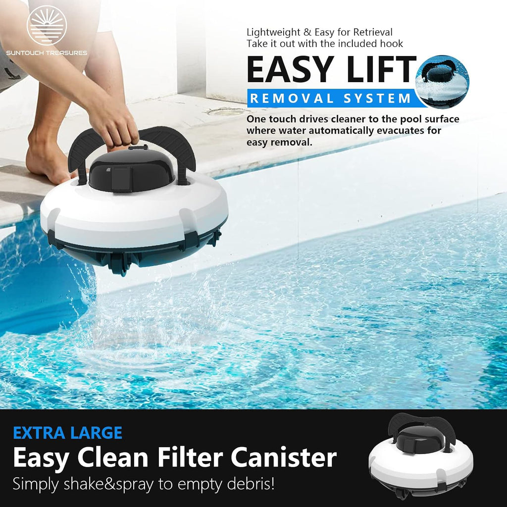 Cordless Robotic Pool Cleaner for Above Ground Pool - Automatic Swimming Pool Robot - 2-Motor Powerful Cleaning Vacuum Robots - Rechargeable Robotic Pool Cleaners for Inground Pools Up to 500 Sq.Ft.