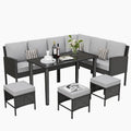 7-Piece Outdoor Patio Furniture Set, Wicker Sectional Sofa with Seat & Back Cushions & 3 Pillows, All-Weather Conversation Set with Long Glass Coffee Table for Garden, Porch, Lawn, Gray
