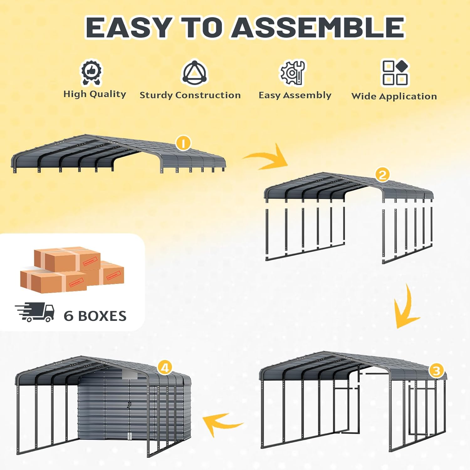EROMMY 12x25 FT Metal Carport with Side Storage, Heavy Duty Enclosed Carport with Lockable Storage Room, Galvanized Steel Vehicle Shelter for Car, Truck & Tools