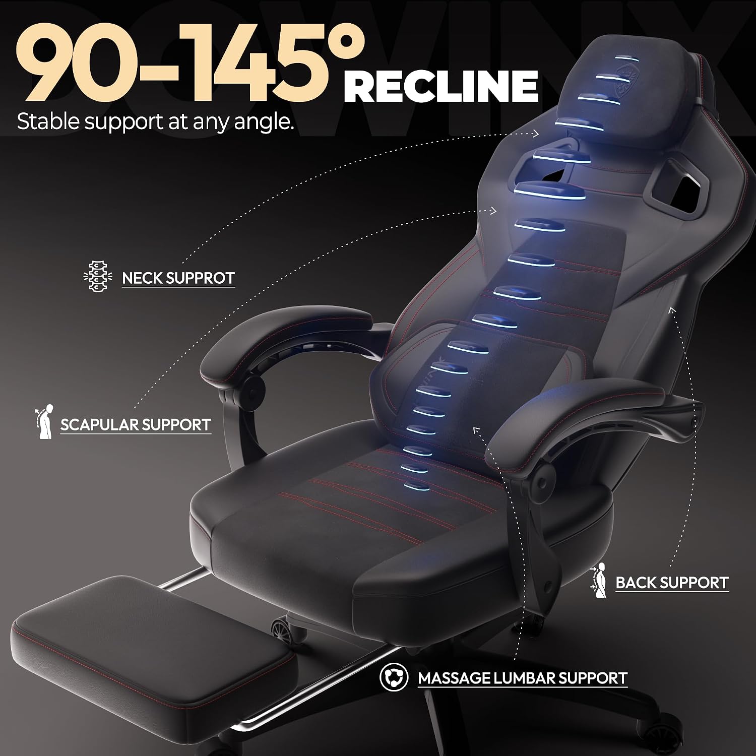 Dowinx Gaming Chair Big and Tall, PU Leather Ergonomic Gaming Chairs with Footrest,Wide Back Gamer Chair for Heavy People, Black