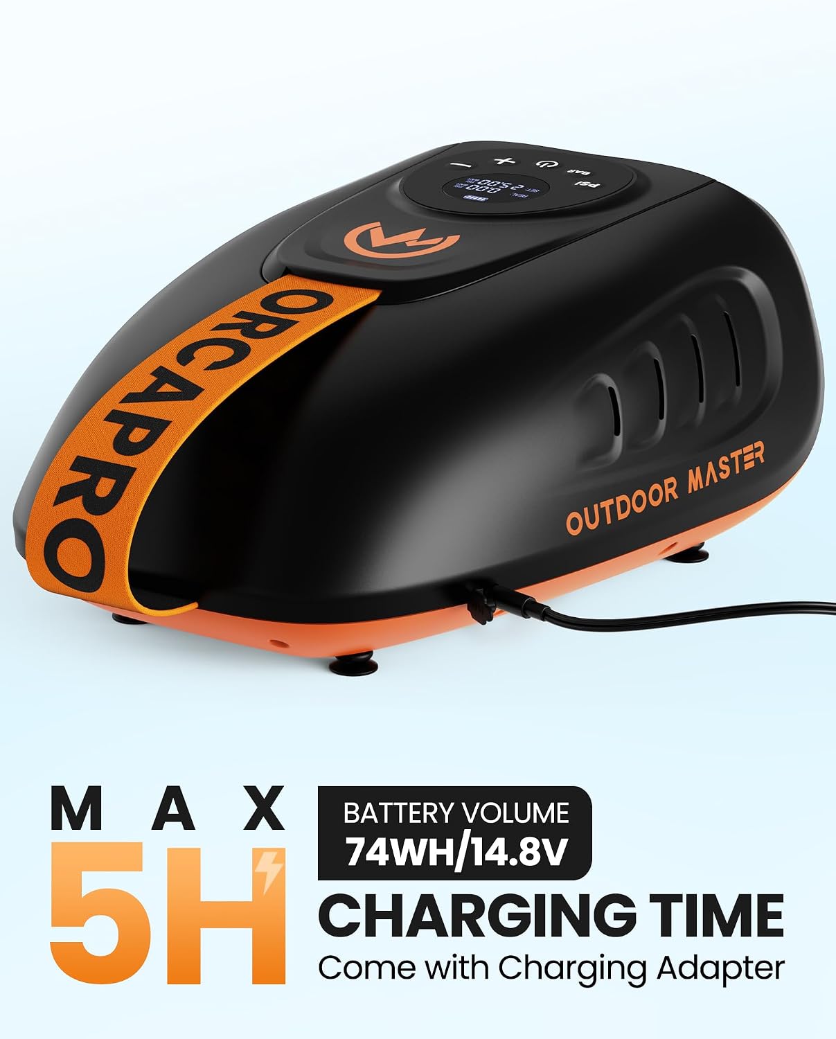 OutdoorMaster 25PSI High Pressure 74Wh Rechargeable SUP Air Pump Electric ORCA PRO - Auto-Off & Deflation Function, Battery Air Pump for Inflatable Stand Up Paddle Boards, Boats