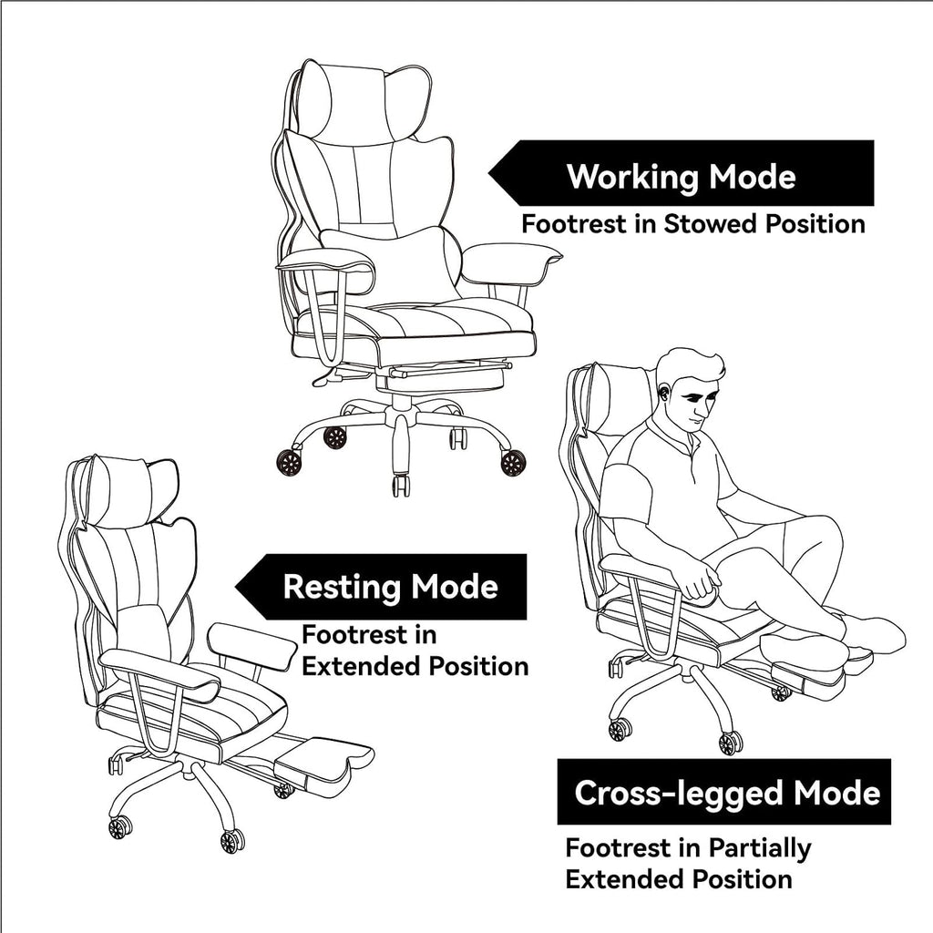 Efomao Big and Tall Office Chair 400lbs – PU Leather Executive Office Chair with Lumbar Support & Leg Rest, Heavy-Duty Computer Chair for Home Office, Dark Grey