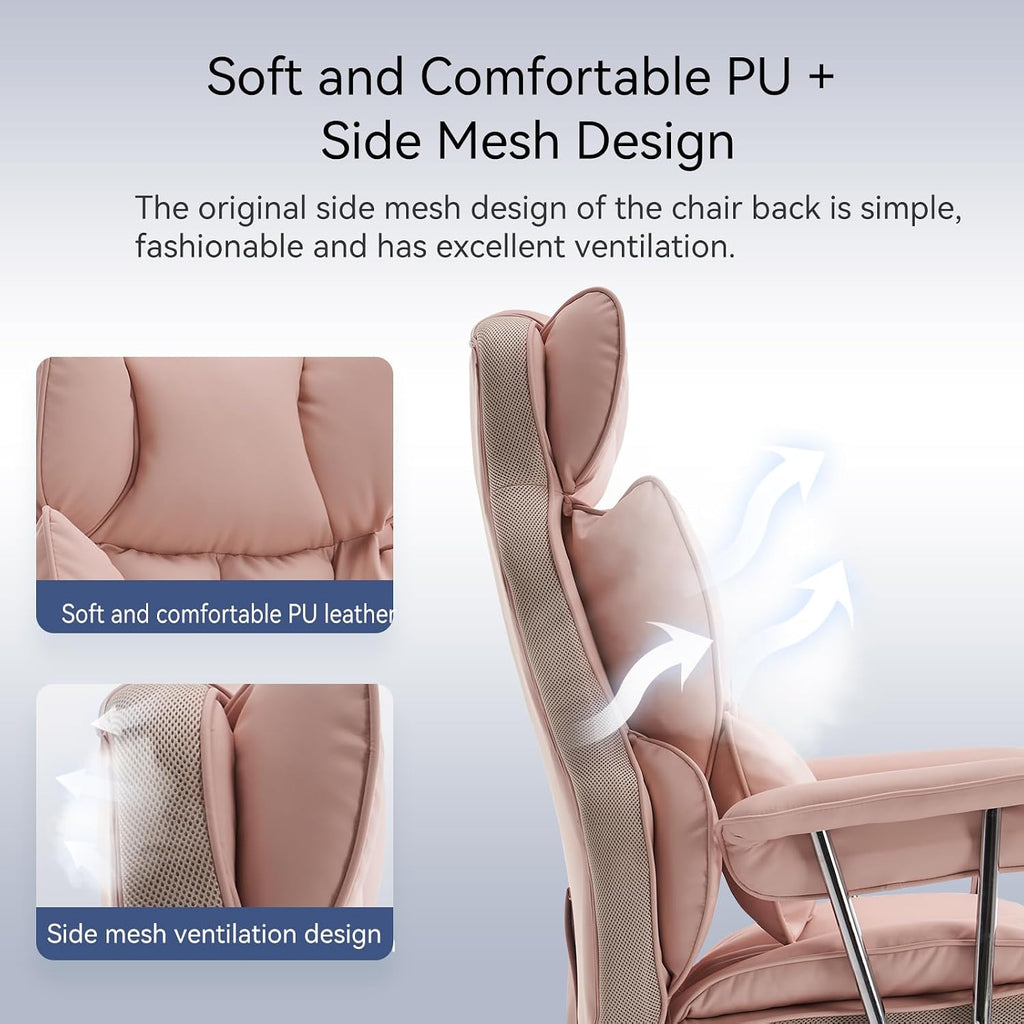 Efomao Big and Tall Office Chair, 400lbs Heavy Duty High Back Executive Chair with 23.6' Extra Wide Seat, PU Leather Desk Chair with Footrest and Padded Armrests, Pink