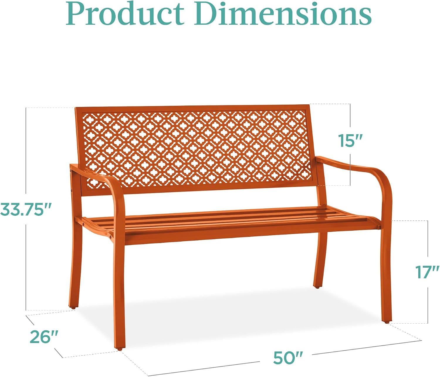 Best Choice Products Outdoor Bench 2-Person Metal Steel Benches Furniture for Garden, Patio, Porch, Entryway w/Geometric Backrest, 790lb Capacity - Carrot