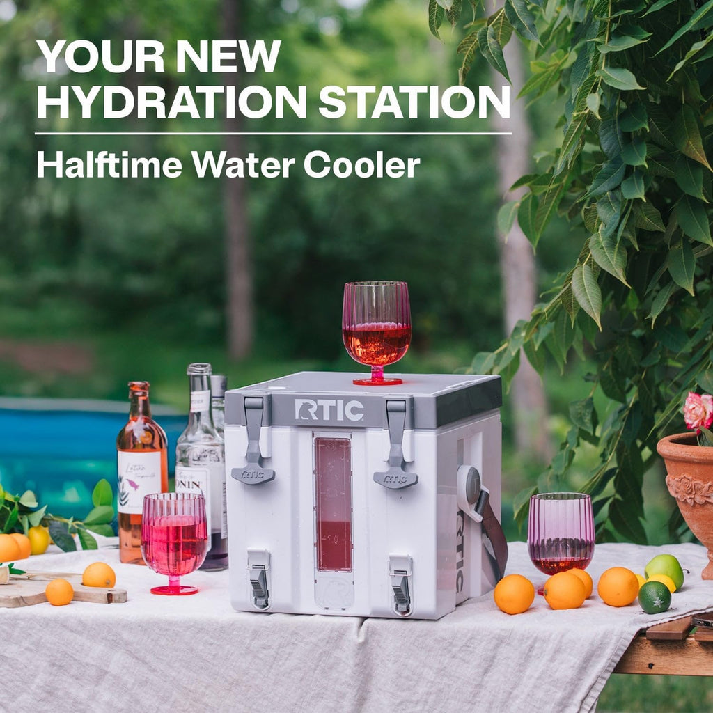 RTIC Halftime Water Cooler 3 Gallon Portable Carrier Container, Drink Beverage Dispenser, Stackable with 2 Taps, Bottleless, BPA-Free, for Sports, Camping, BBQ, Parties, Picnic, Cobalt & White