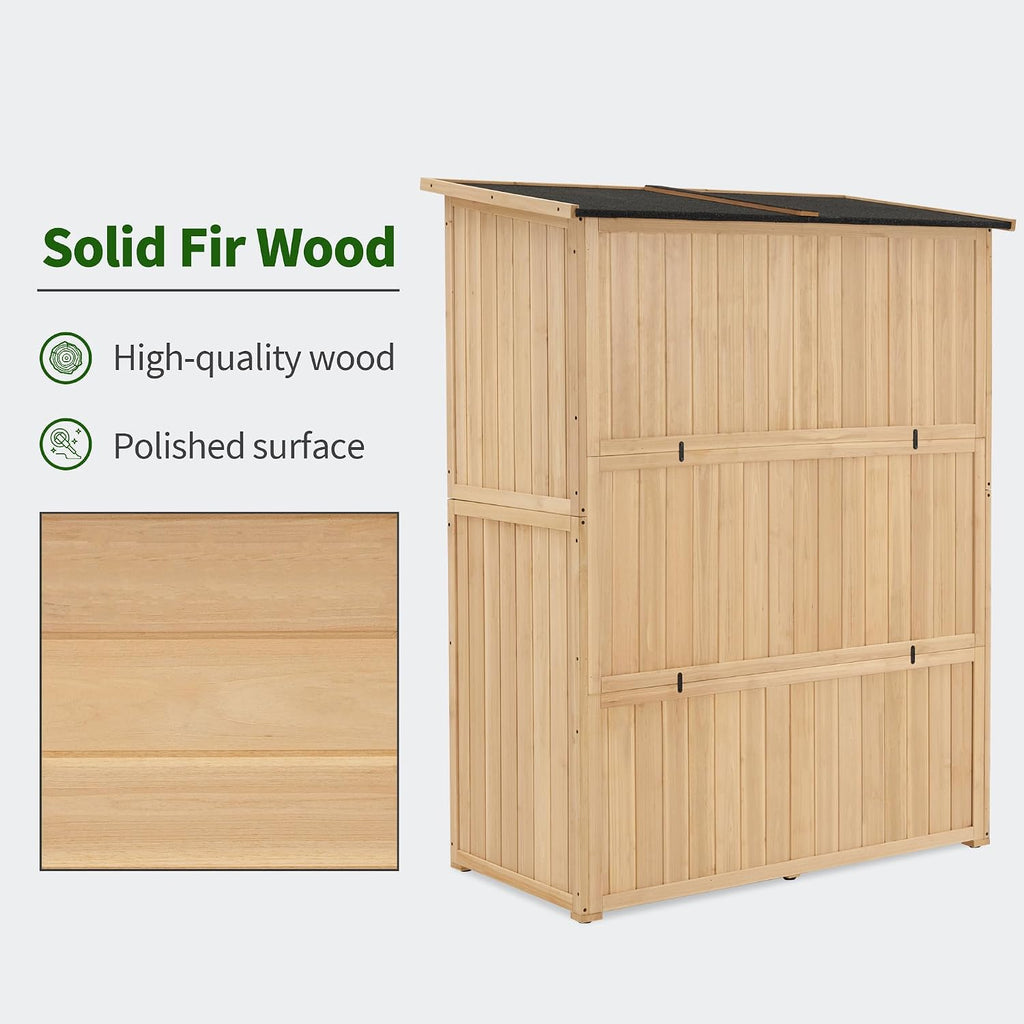 MCombo Outdoor Storage Cabinet, Wooden Storage Shed with Latch, Outside Garden Tool Shed with 2 Doors for Patio Yard Lawn, 1900 (Natural, Large)