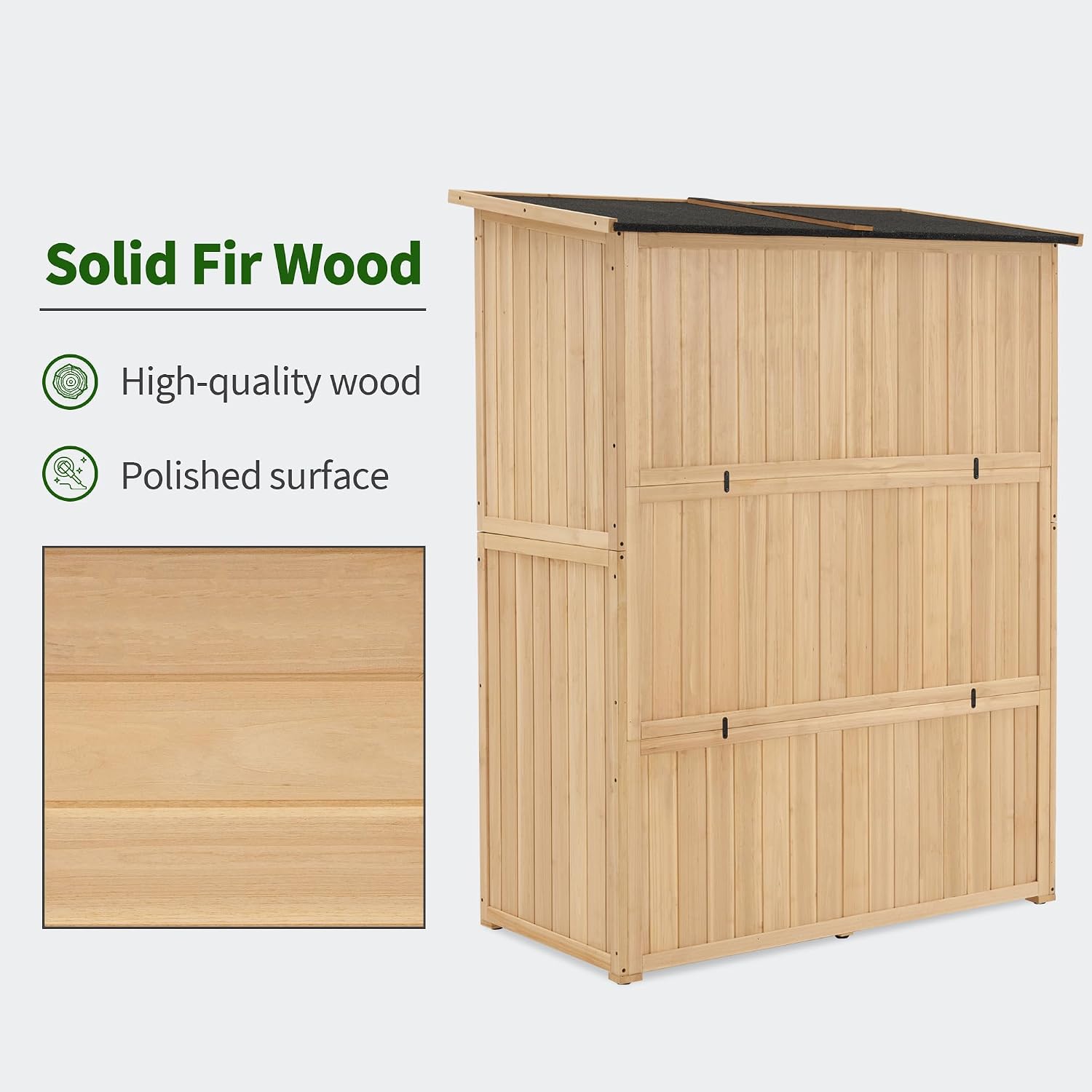 MCombo Outdoor Storage Cabinet, Wooden Storage Shed with Latch, Outside Garden Tool Shed with 2 Doors for Patio Yard Lawn, 1900 (Natural, Large)