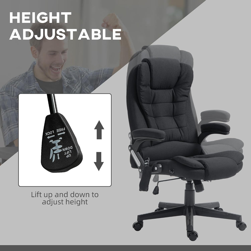 Vinsetto 6 Point Vibrating Massage Office Chair with Heat, Linen High Back Executive Office Chair with Reclining Backrest, Padded Armrests and Remote, Black
