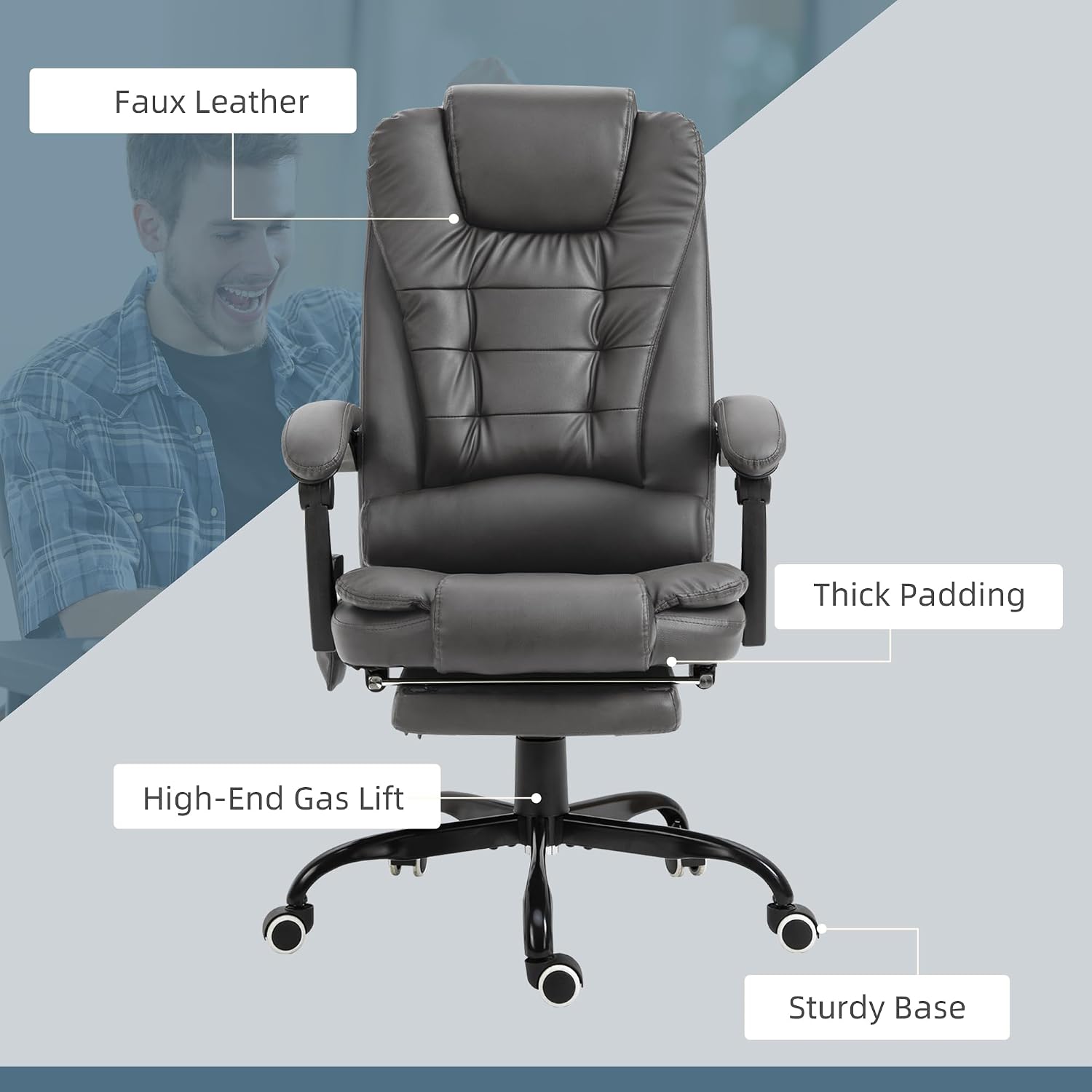Vinsetto 7-Point Vibrating Massage Office Chair, High Back Computer Chair with Lumbar Support, Footrest, Reclining Back, Adjustable Height, Gray