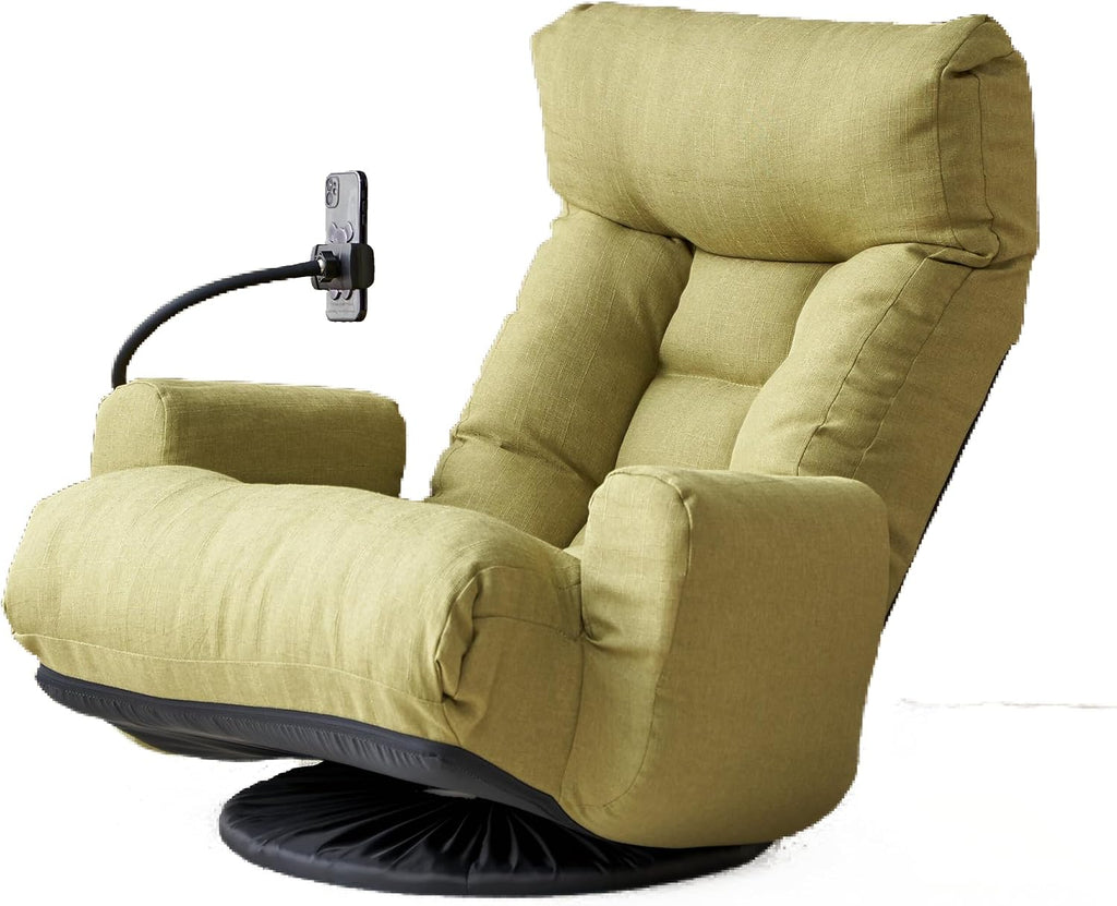 360° Swivel Floor Gaming Chair with 5 Position Adjustable, Folding Gaming Sofas with Phone Holder & Pockets, Cushion Padded Chaise Lounge Chair for Adults, Home Office Floor Leisure Chairs, Green