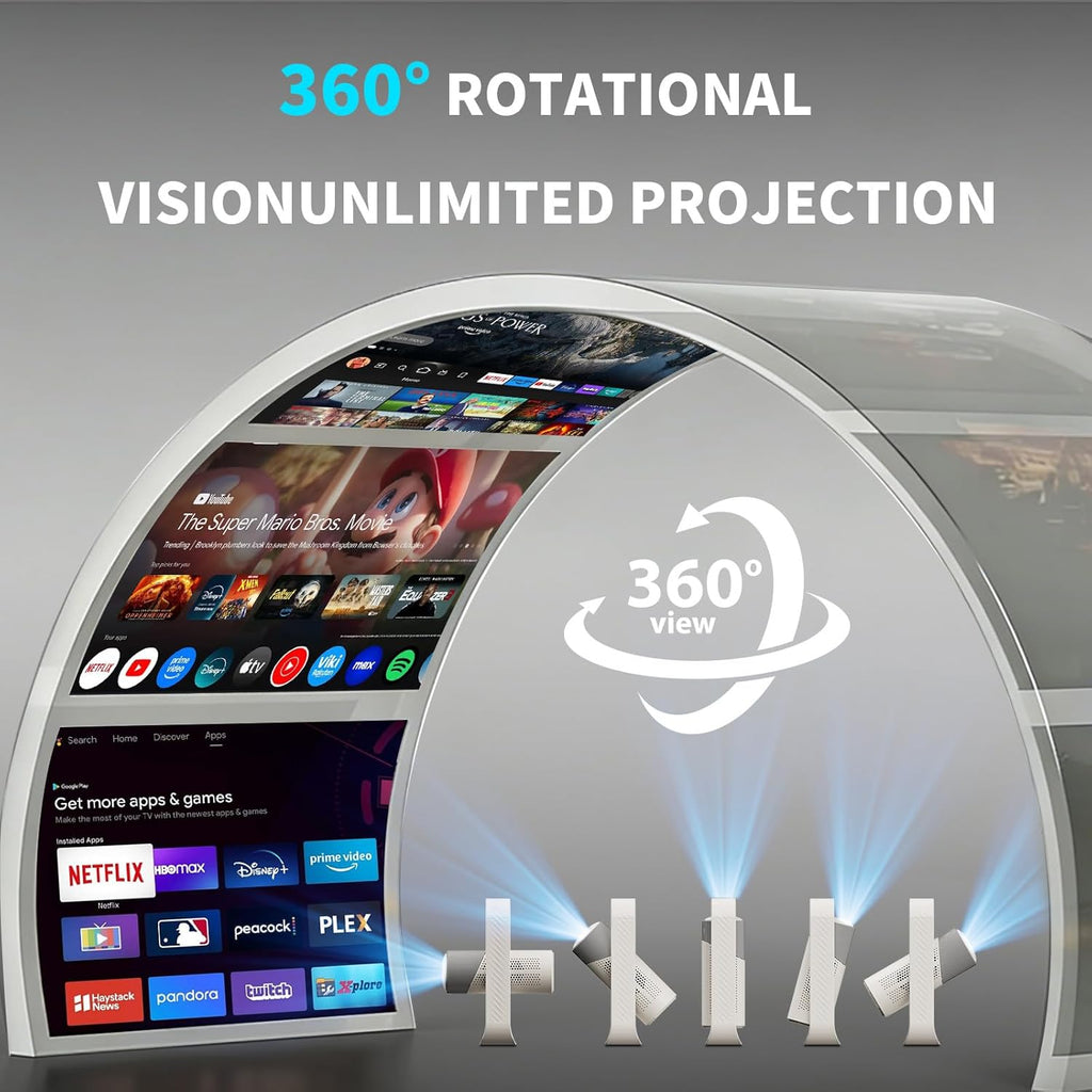 【Native 1080P & Auto Focus】Smart Mini Projector with WiFi and Bluetooth, 500ANSI, Auto Keystone Correction, Compatible with Smartphone, Laptop, HDMI, USB