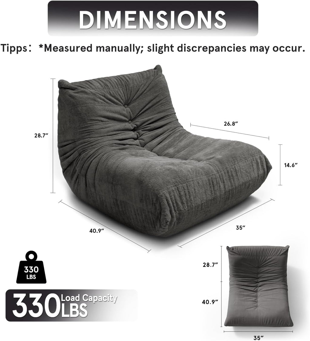 Sytopia Bean Bag Chair, Large Reading Chair for Adults Ultra-Comfy, Corner Sofa 40D Foam, Togo Sofa Furniture for Living Room Bedroom Gaming, Black Onyx
