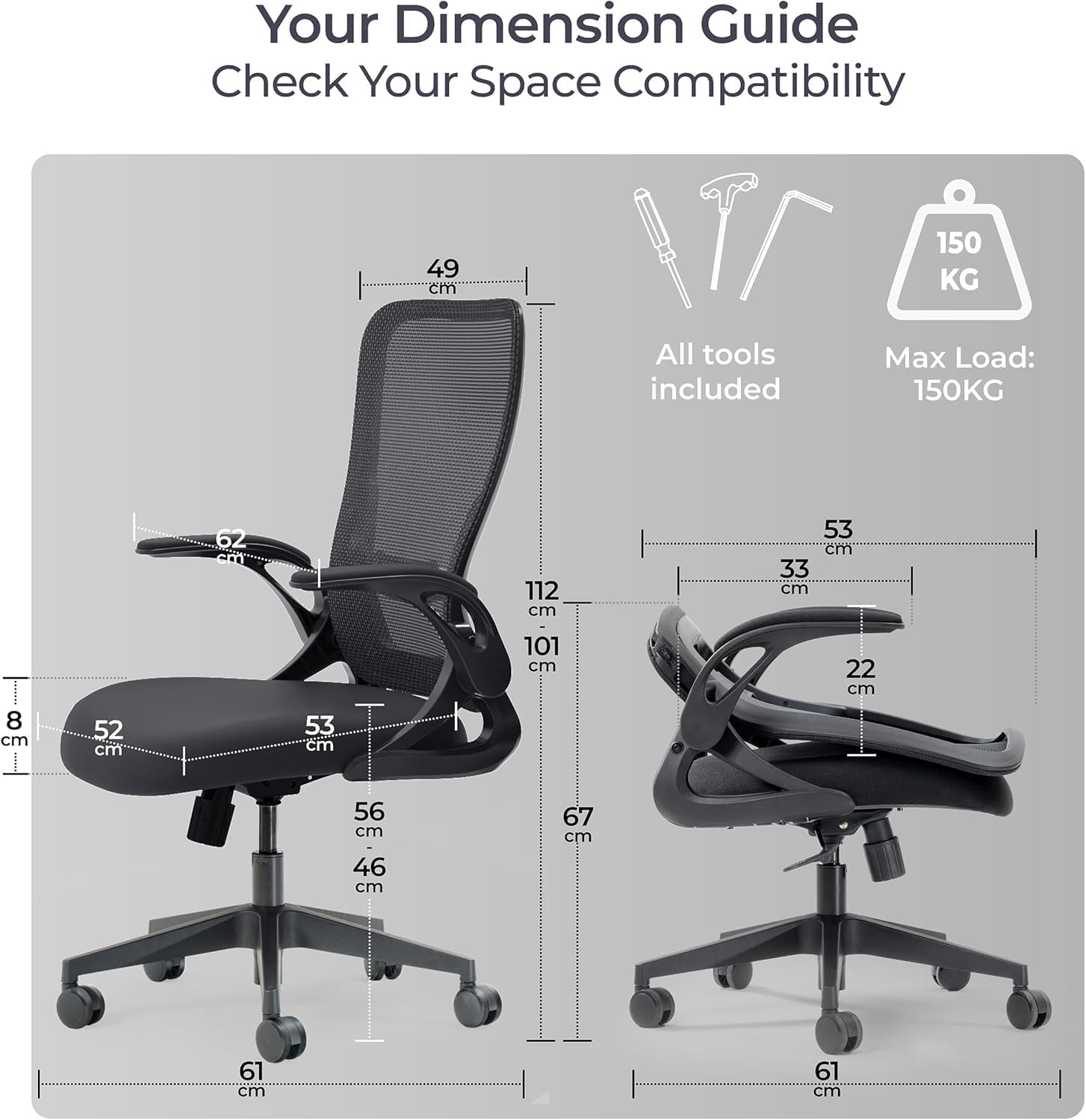 Tervo Model U Folding Office Chair Ergonomic Mesh Computer Chair for Small Room Adults Kids