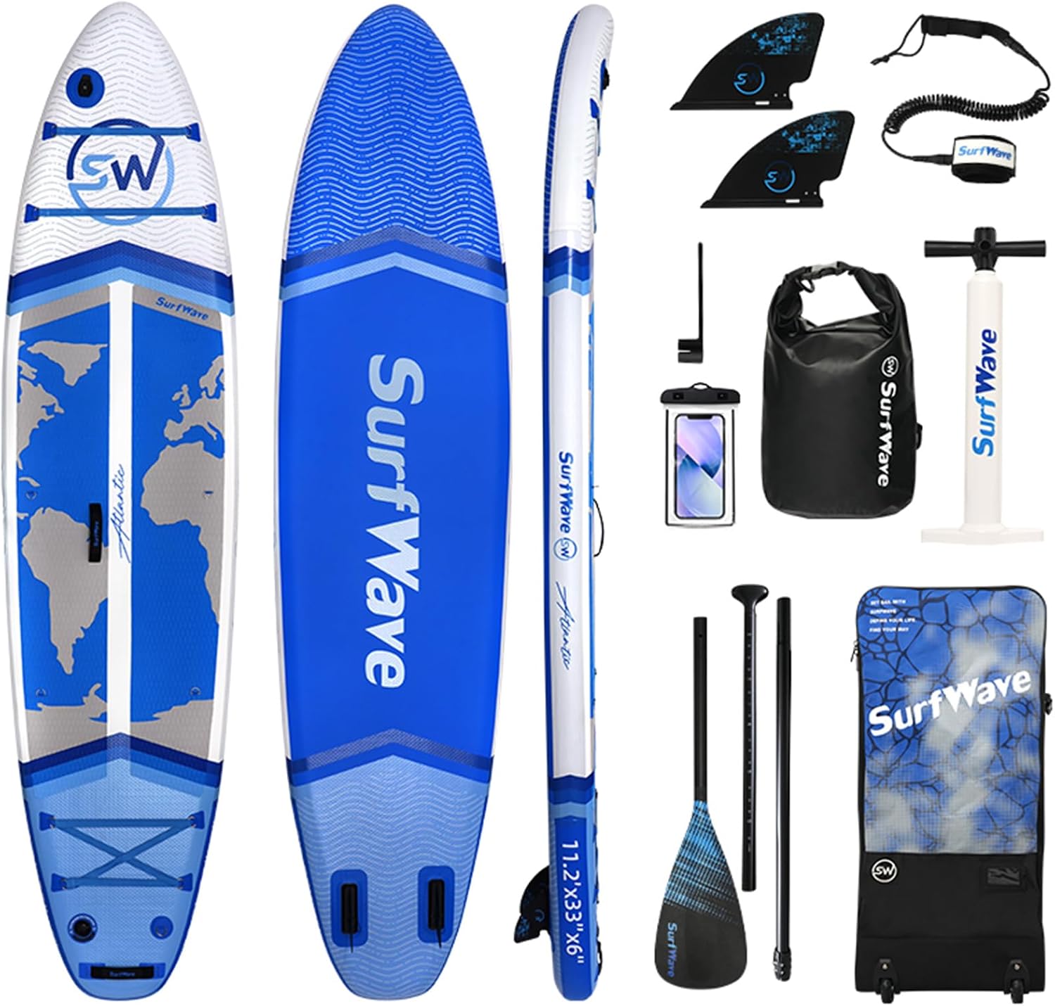 11'/6'×34' Inflatable Stand Up Paddle Board w/Premium SUP Accessories & Backpack, Beginner SUP, Bottom Fin for Paddling, Paddle, Leash, Surf Control, Non-Slip Deck