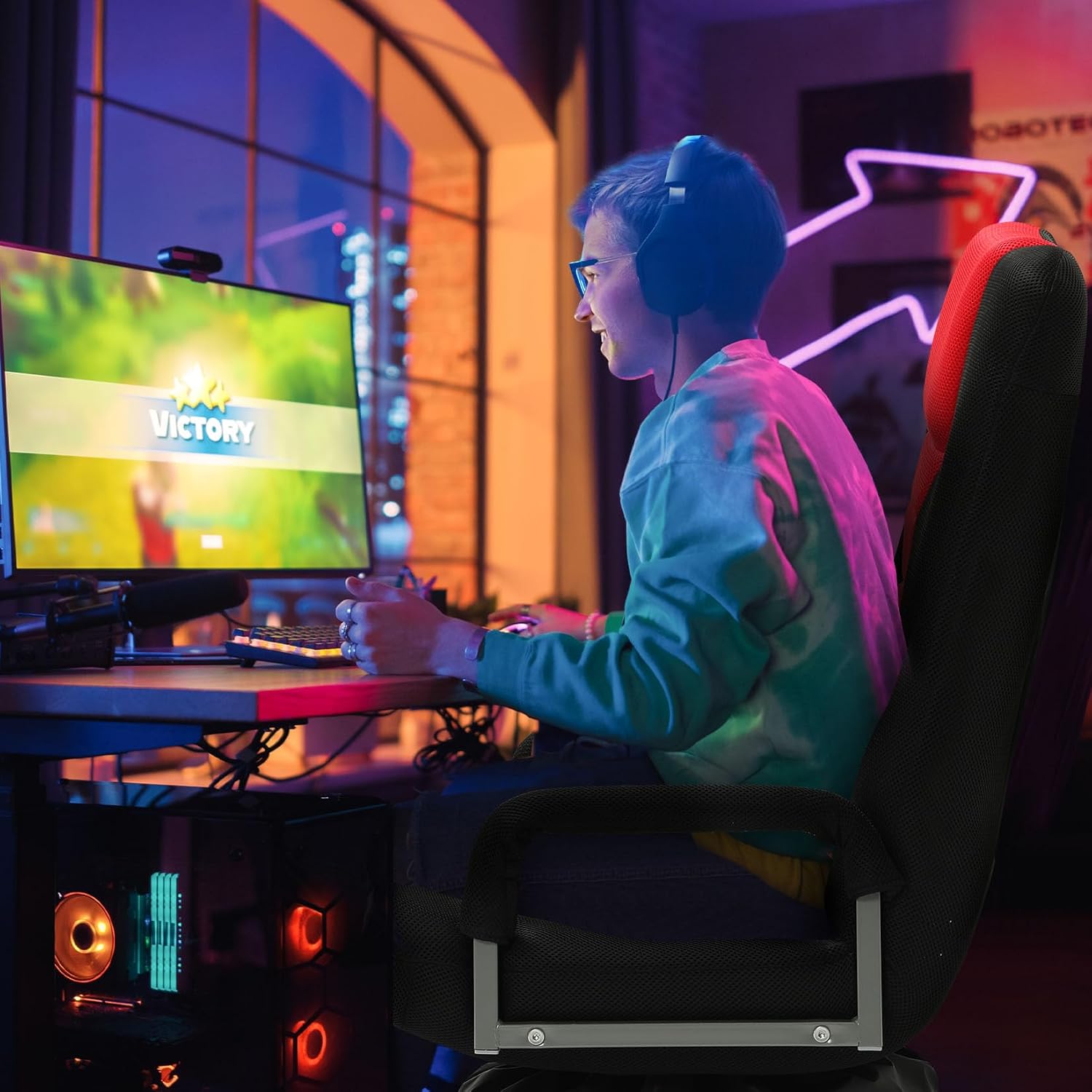 Swivel Gaming Chair Multipurpose 2PACK Floor Gaming Chair for Playing Video Games, TV, Reading w/Armrest Lumbar Support & 6 Adjustable Postion Backrest for Adults,Red