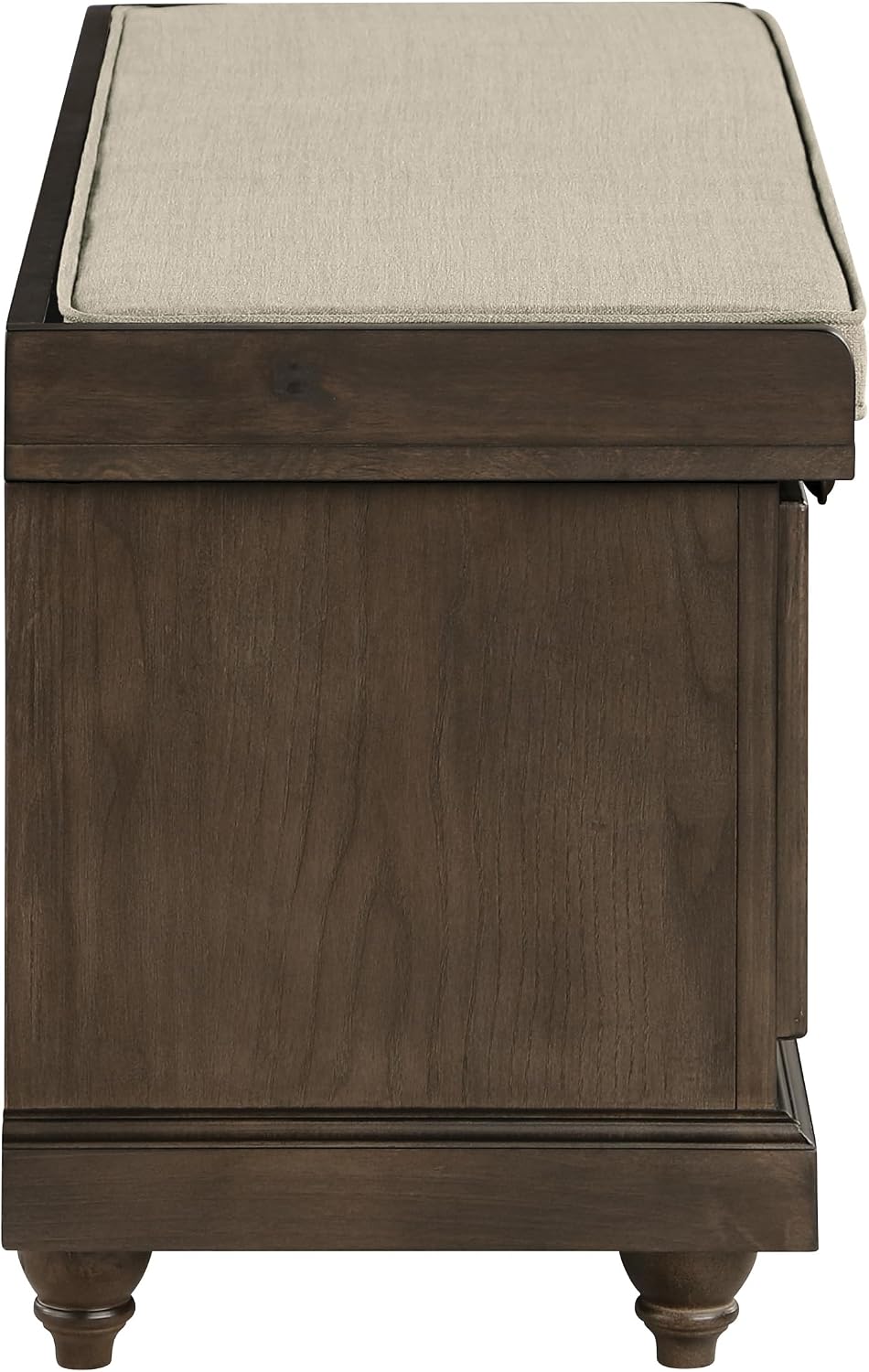 OSP Home Furnishings Dover Coastal Lift-Top Storage Bench with Shutter Face Styling, Dark Walnut Finish with Beige Fabric Cushion