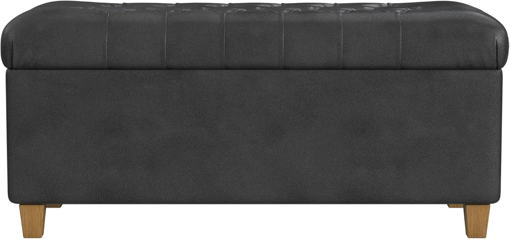 Homepop Home Decor | Button Tufted Storage Bench | Ottoman Bench with Storage for Living Room & Bedroom, Black Faux Leather
