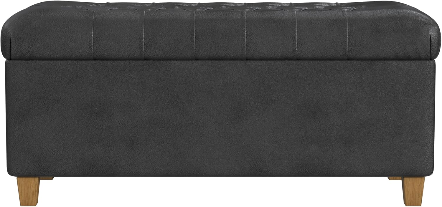 Homepop Home Decor | Button Tufted Storage Bench | Ottoman Bench with Storage for Living Room & Bedroom, Black Faux Leather