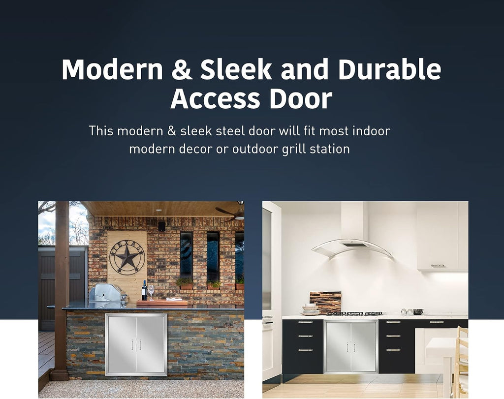 Anfrere 24' W x 24' H Outdoor Kitchen Door, Premium 304 Stainless Steel Double BBQ Panel Access Door for Outside Kitchen Commercial Grilling Station, Oven, Storage Cabinet
