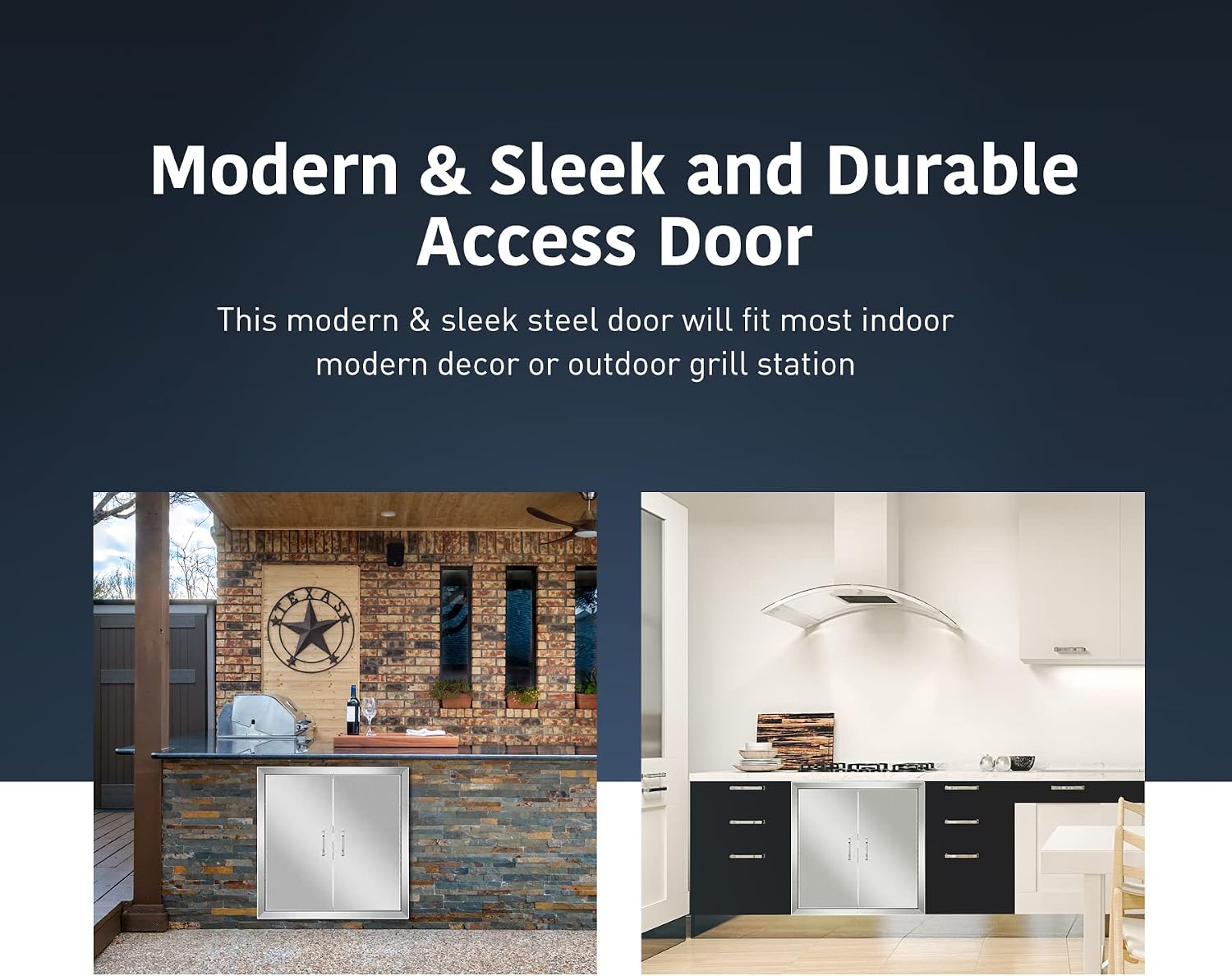 Anfrere 24' W x 24' H Outdoor Kitchen Door, Premium 304 Stainless Steel Double BBQ Panel Access Door for Outside Kitchen Commercial Grilling Station, Oven, Storage Cabinet