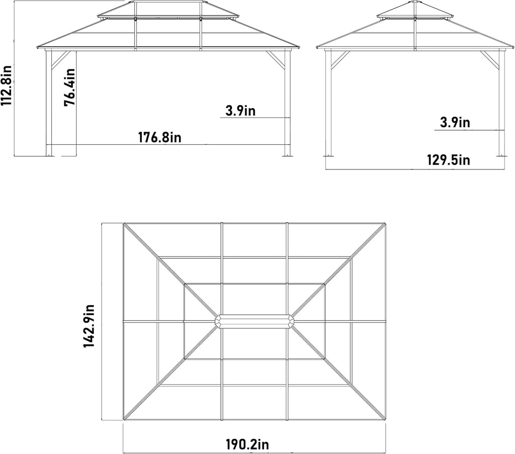 MUPATER Outdoor Gazebo, 12' x 16' Polycarbonate Hardtop with Aluminum Frame, Double Roof Patio with Insect Netting for Patios, Deck, Lawns and Gardens, Black