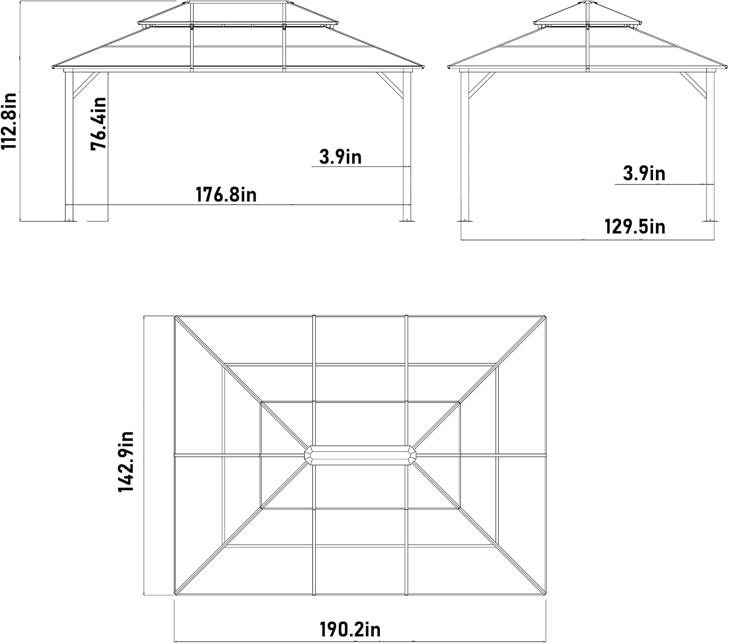 MUPATER Outdoor Gazebo, 12' x 16' Polycarbonate Hardtop with Aluminum Frame, Double Roof Patio with Insect Netting for Patios, Deck, Lawns and Gardens, Black