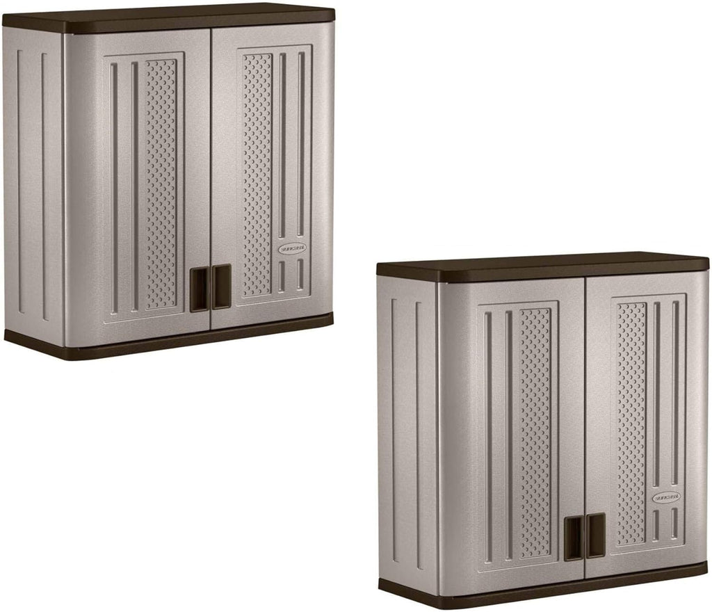 Suncast 2 Pack 4 Cubic Feet Resin Single Shelf Garage Wall Storage Cabinet, Platinum