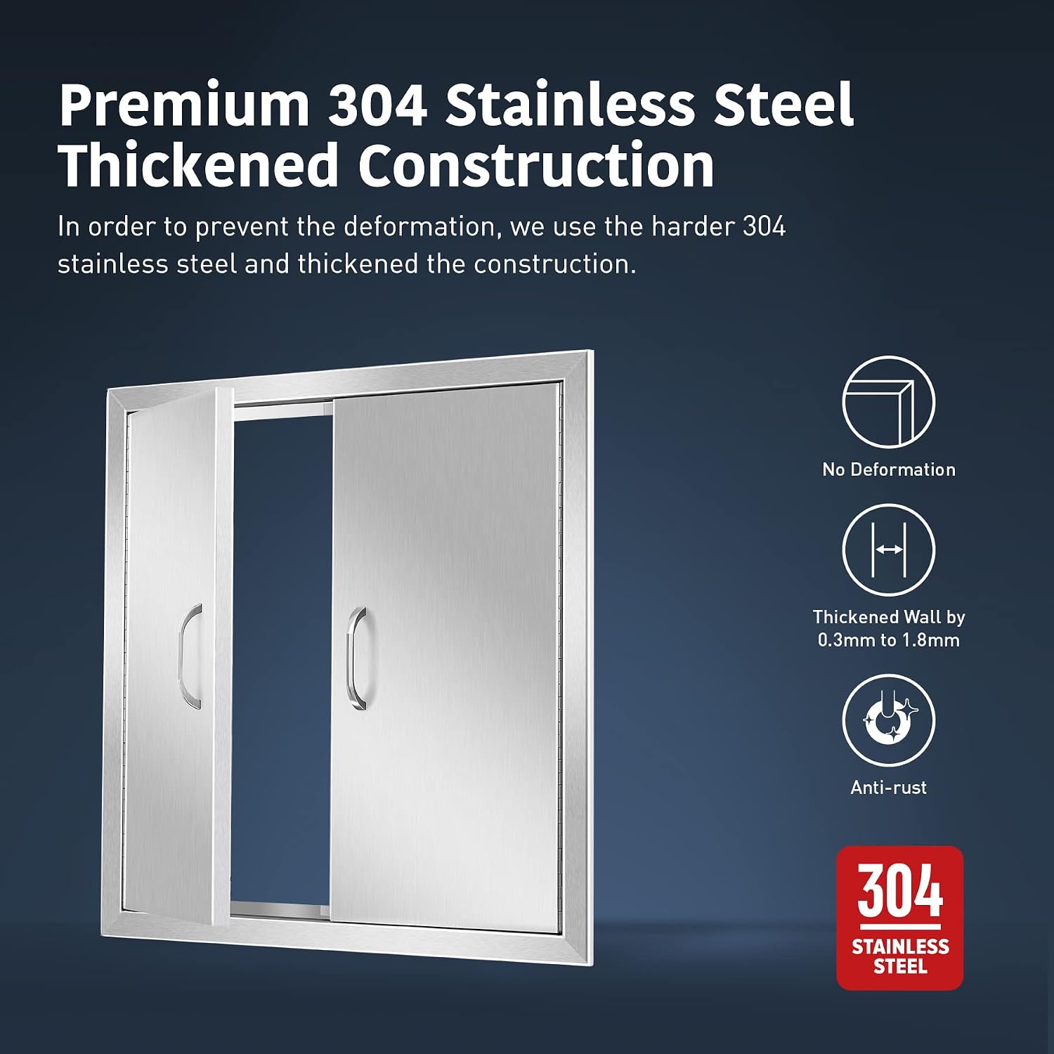 Anfrere 24' W x 24' H Outdoor Kitchen Door, Premium 304 Stainless Steel Double BBQ Panel Access Door for Outside Kitchen Commercial Grilling Station, Oven, Storage Cabinet
