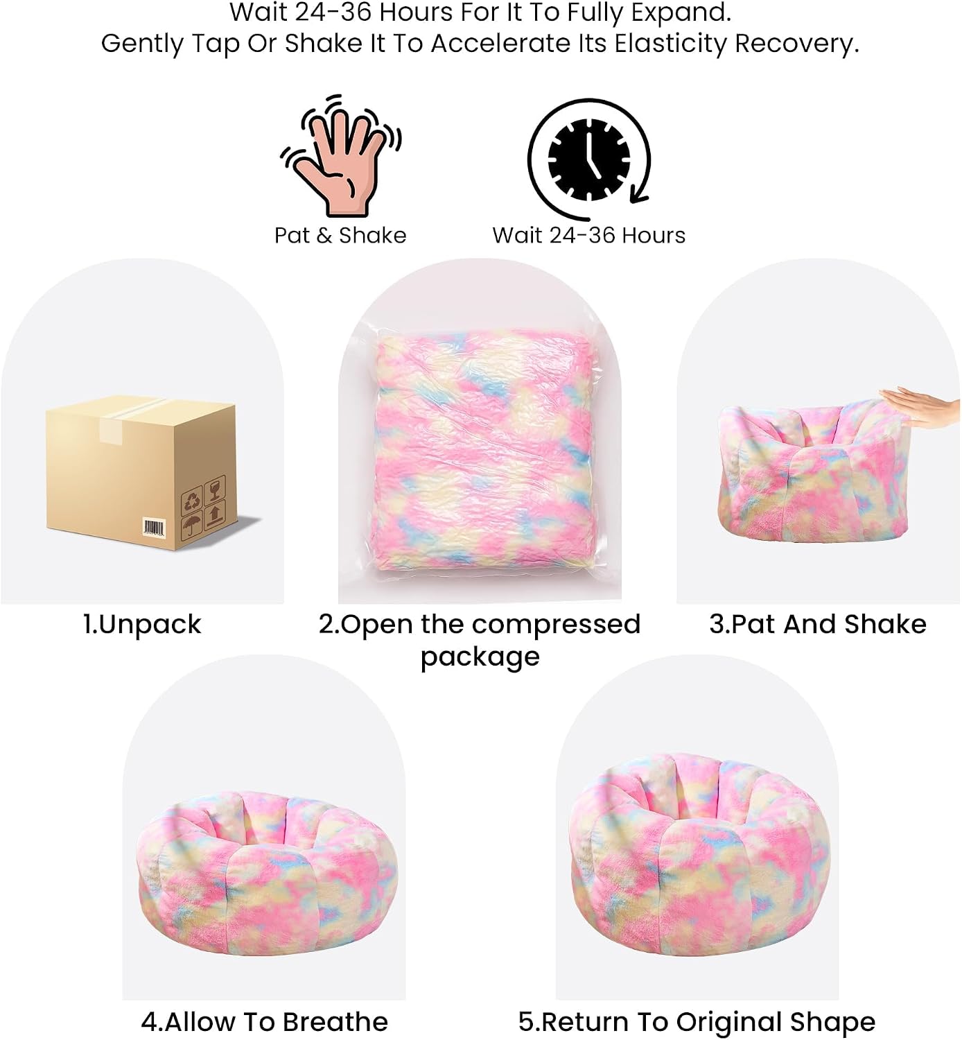 Cvortll Bean Bag Chair, Floral Shaped Beanbag, Faux Fur Adult Teen Kids Comfy Chair with Petal Armrest Chair, Bean Bag Couch for Bedroom, Living Room, Dorm, Game (Colorful)