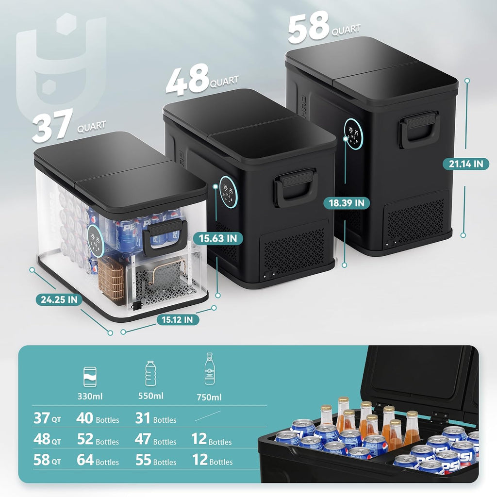 EUHOMY 12 Volt Refrigerator, 37QT Dual Zone Electric Cooler APP Control, Car Refrigerator with 12/24V DC 110-240V AC, Car Fridge -4℉~68℉, Portable Freezer Aluminum Interior for Camping,Trip,Home,Truck