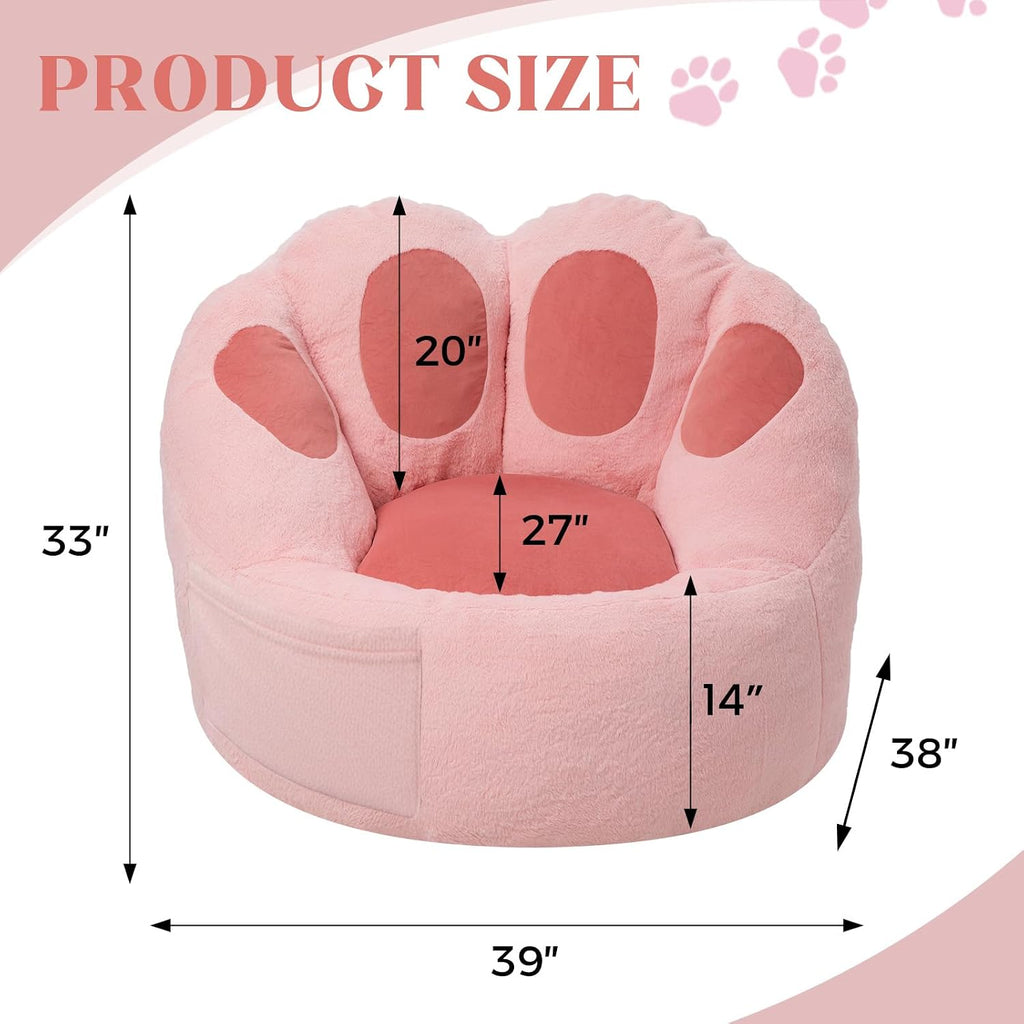 Achicsofar Bean Bag Chair for Adults Teens, Gaint Faux Fur Cat's Paw Shape Beanbag Chairs Memory Foam Filled Accent Floor Sofa for Reading, Gaming, Relaxing in Living Room, Bedroom, Dorm